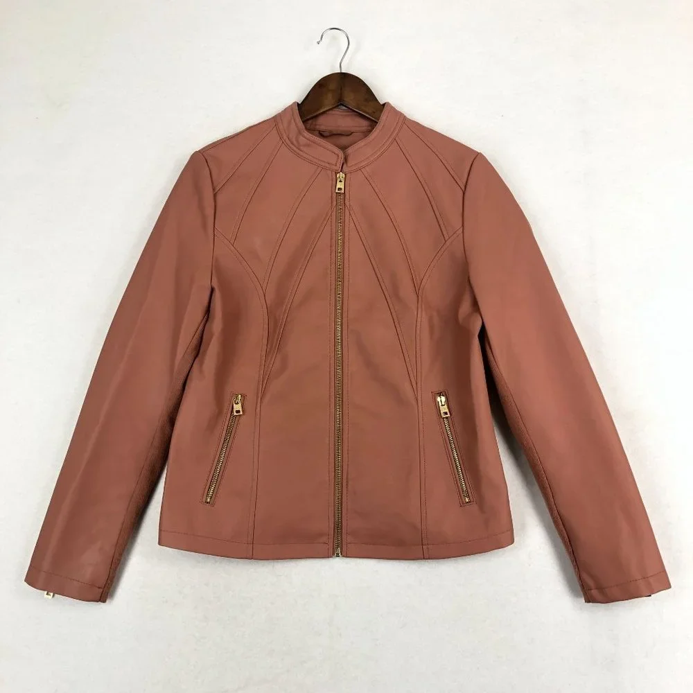 *SOLD* Marc New York Size Medium Pink Faux Leather Full Zip Long Sleeve Jacket - Picture 1 of 10